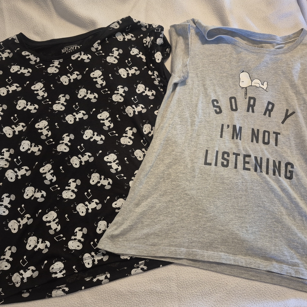 Mighty Fine Black and Gray Snoopy Short Sleeve Tees